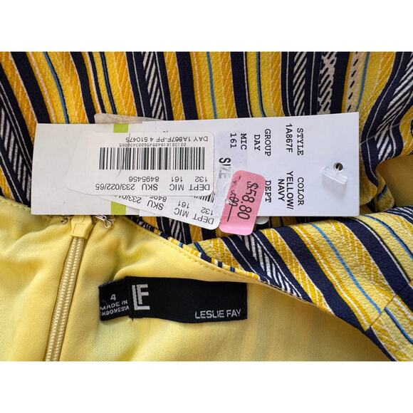 New LESLIE FAY Women's Yellow Navy Striped V-neck Jumsuit Size 4 - Picture 3 of 3